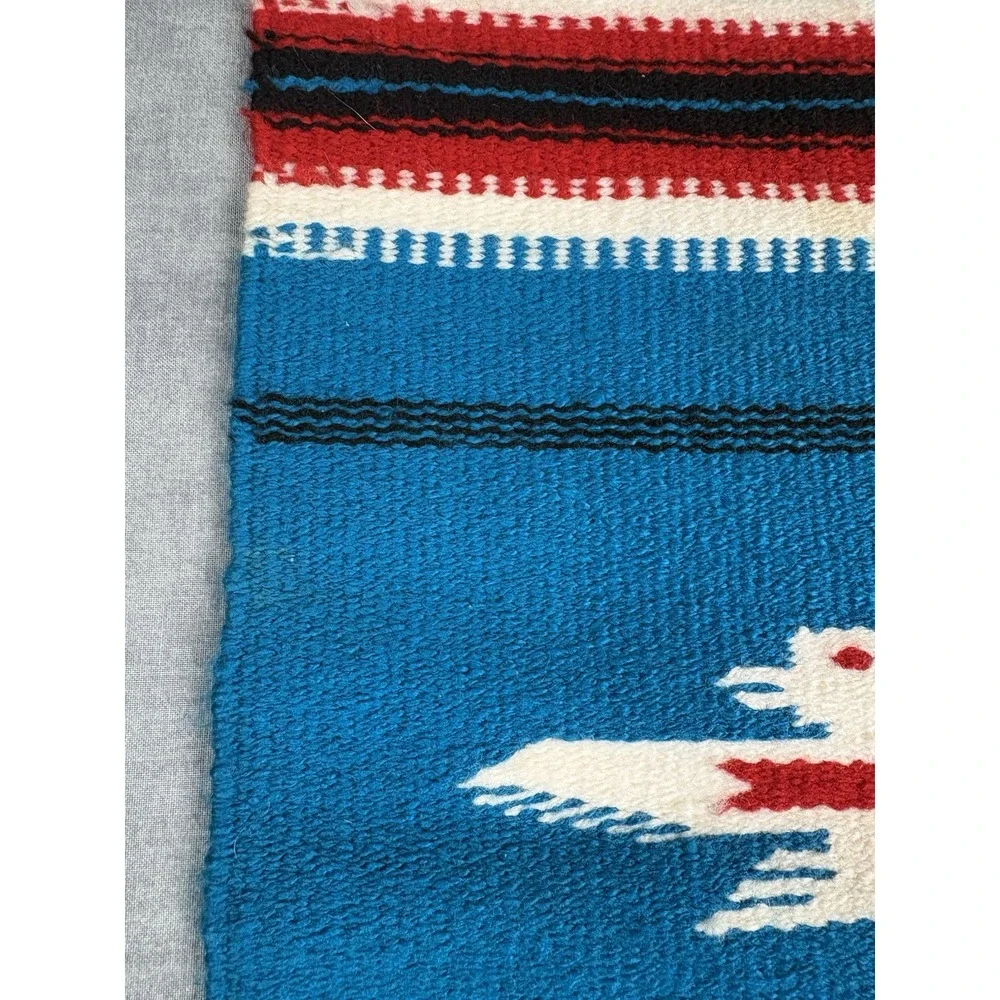 Americraft Inc Mexican Thunderbird Wall Hanging Rug Blue Acrylic 10x21 Fringe